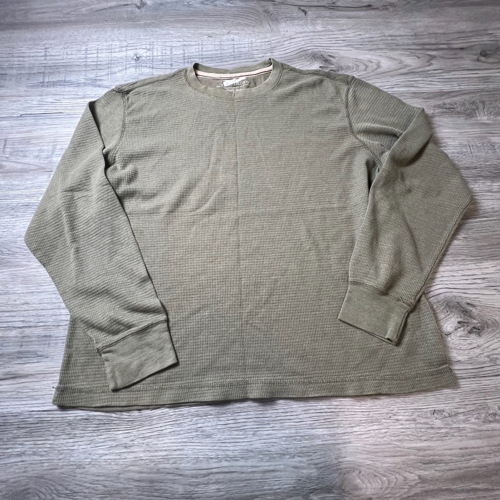 Faded Glory Thermal Shirt Mens L Green Waffle Knit Long Sleeve Cotton Blend S15